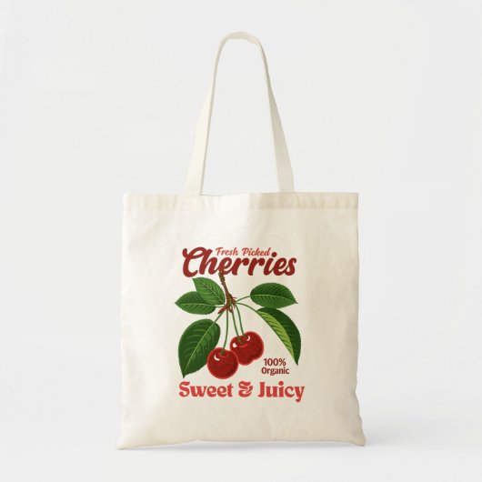 Retro Cherries Fruit Kommerzielle Grafik Art Stil Tragetasche (Vorne)