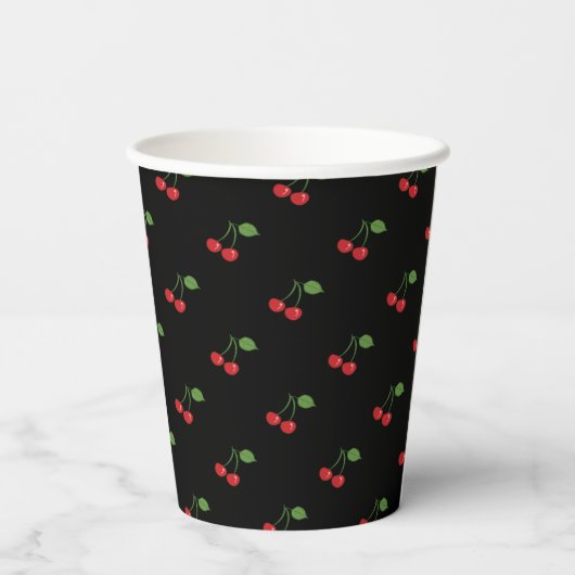 Retro Cherries Muster Black Paper Cup Pappbecher (Rückseite)