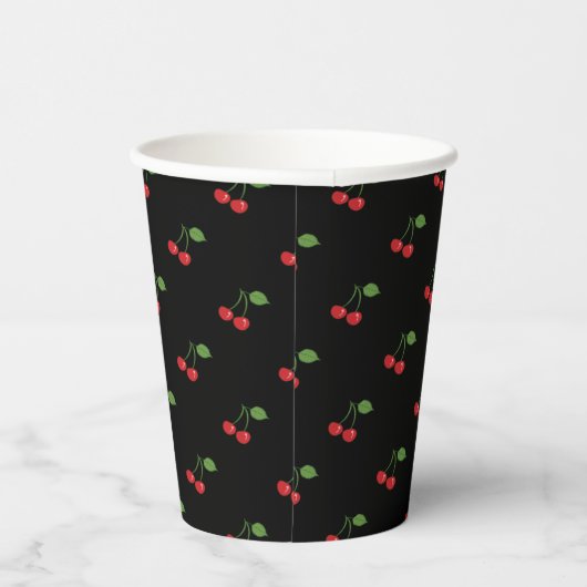 Retro Cherries Muster Black Paper Cup Pappbecher (Rechts)