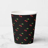 Retro Cherries Muster Black Paper Cup Pappbecher (Vorderseite)