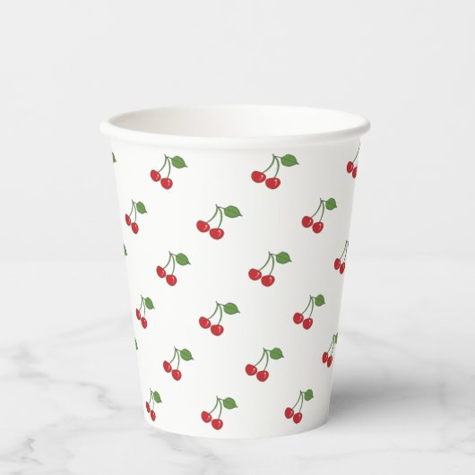 Retro Cherries Muster Papier Cup Pappbecher (Vorderseite)