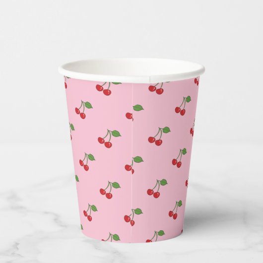 Retro Cherries Muster Pink Paper Cup Pappbecher (Rechts)
