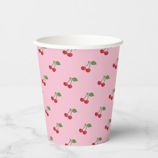 Retro Cherries Muster Pink Paper Cup Pappbecher (Vorderseite)