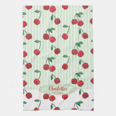 Retro Cherries Red White Green Modern Stripe  Geschirrtuch (Vertikal)