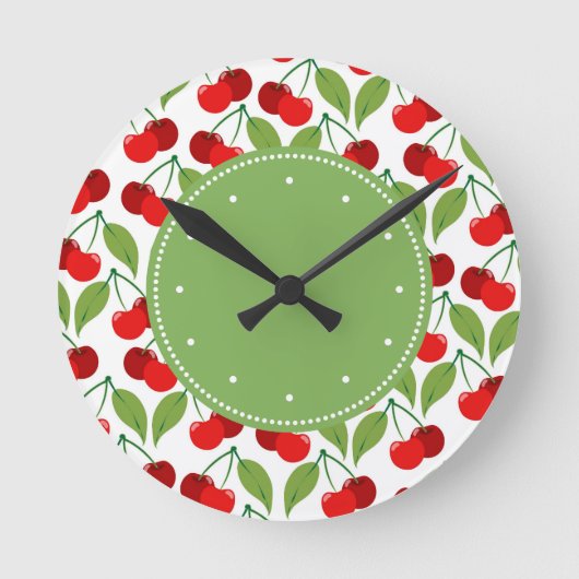 Retro Cherries Runde Wanduhr (Vorderseite)