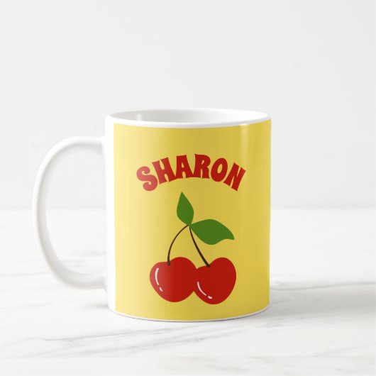 Retro Cherries Vintag Cherry Individuelle Name Gel Kaffeetasse (Links)