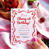 Retro Cherry 1. Geburtstag Einladung