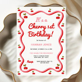 Retro Cherry 1. Geburtstag Einladung