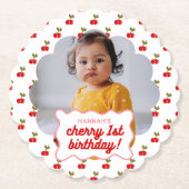 Retro Cherry 1. Geburtstag Foto Party Untersetzer (Vorderseite)