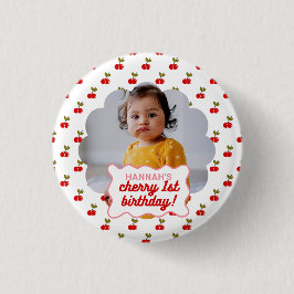 Retro Cherry 1. Geburtstag Scallop Foto Party Button