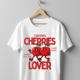 Retro Cherry Cartoon Character Kawaii Fruit Art T-Shirt