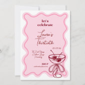 Retro Cherry Cocktail 30th Birthday Invite Bows Einladung (Vorderseite)