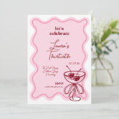 Retro Cherry Cocktail 30th Birthday Invite Bows Einladung (Stehend Vorderseite)