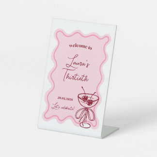 Retro Cherry Cocktail Birthday Welcome Sign Sockelschild