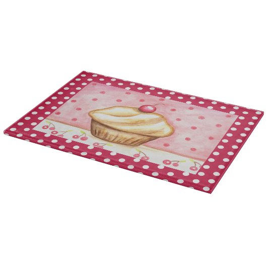 Retro Cherry Cupcake Kitchen Cutting Board Geschen Schneidebrett (Ecke)