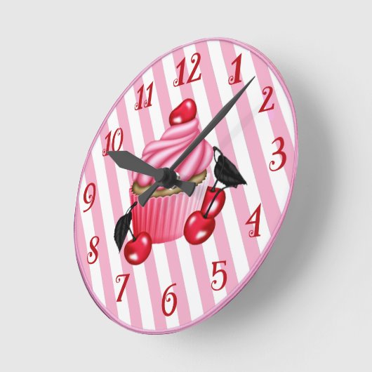 Retro Cherry Cupcake Wall Runde Wanduhr (Winkel)