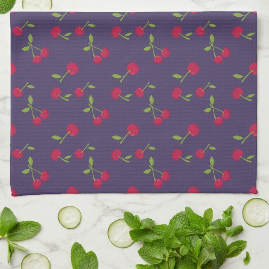 Retro Cherry Cute Farmhouse Purple Geschirrtuch (Gefaltet)