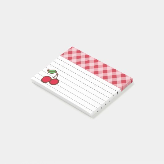 Retro Cherry Gingham Kitchen Post It Notes Geschen Post-it Klebezettel (angewinkelt)