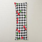 Retro Cherry Gingham Niedlich Red & Black Checked Seitenschläferkissen (Rückseite (Vertikal))