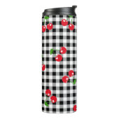 Retro Cherry Gingham Niedlich Red & Black Checked Thermosbecher (Nach links gedreht)