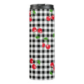 Retro Cherry Gingham Niedlich Red & Black Checked Thermosbecher (Rückseite)