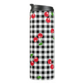 Retro Cherry Gingham Niedlich Red & Black Checked Thermosbecher (Nach rechts gedreht)