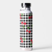 Retro Cherry Gingham Niedlich Red & Black Checked Trinkflasche (Rechts)