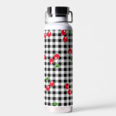 Retro Cherry Gingham Niedlich Red & Black Checked Trinkflasche (Rückseite)