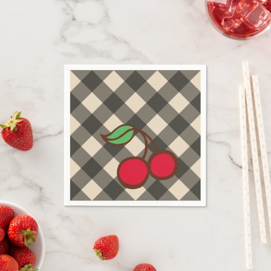Retro Cherry Gingham Picnic Party Napkins Serviette (Beispiel)