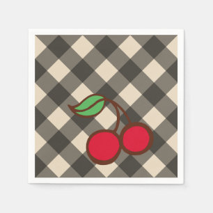 Retro Cherry Gingham Picnic Party Napkins Serviette