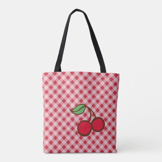 Retro Cherry Gingham Purse Beach Tote Bag Geschenk Tasche (Rückseite)