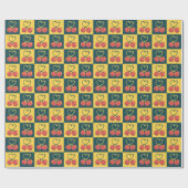 Retro Cherry Heart Shaped Stems Teal Mustard Check Geschenkpapier (Flach)