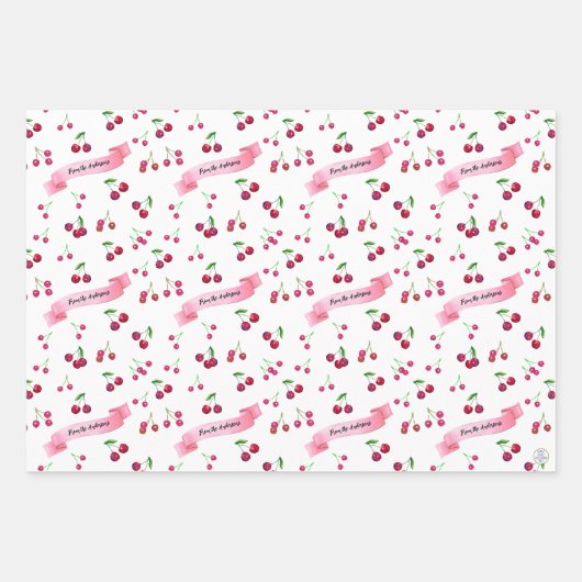 Retro Cherry Pattern Cute Coquette Sweet Treats Geschenkpapier Set (Vorderseite 3)