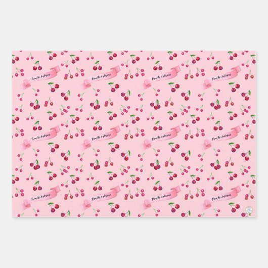 Retro Cherry Pattern Cute Coquette Sweet Treats Geschenkpapier Set (Vorderseite 2)