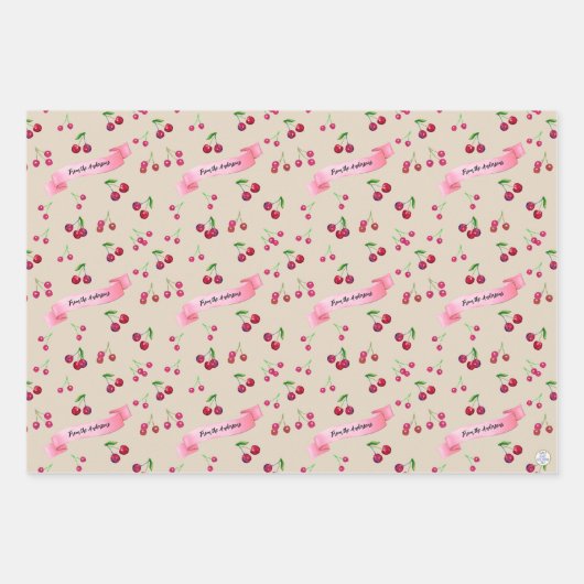 Retro Cherry Pattern Cute Coquette Sweet Treats Geschenkpapier Set (Vorderseite)