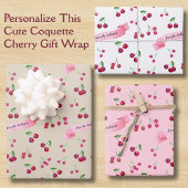 Retro Cherry Pattern Cute Coquette Sweet Treats Geschenkpapier Set