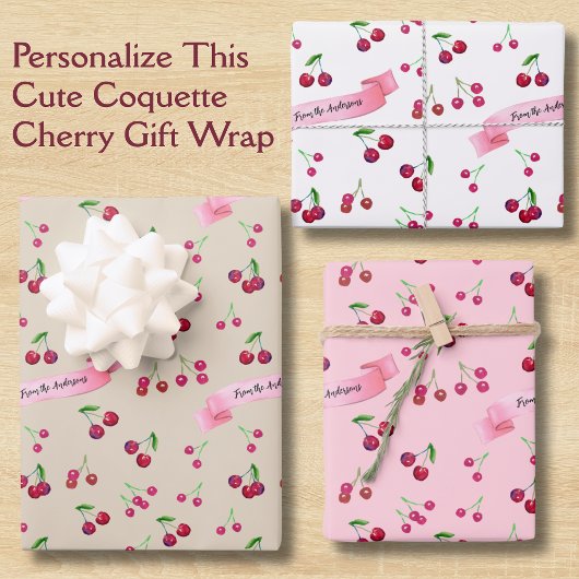 Retro Cherry Pattern Cute Coquette Sweet Treats Geschenkpapier Set