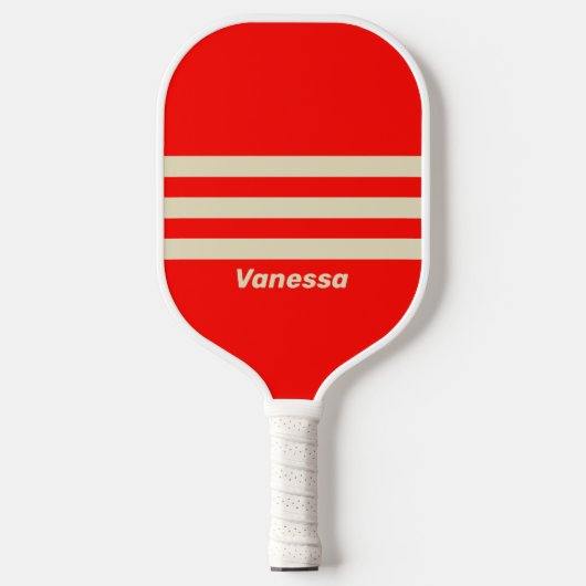 Retro Cherry Three Across Striping with name Pickleball Schläger (Vorderseite)