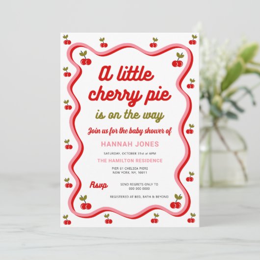 Retro Cherry Valentine Baby Dusche Einladung (Stehend Vorderseite)