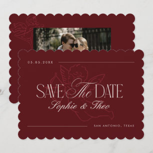 Retro-Cherub-Hochzeit mit burgunderrotem Rand Save The Date