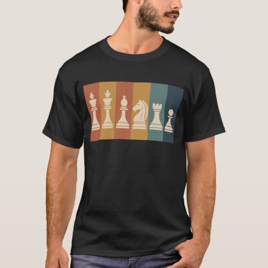 Retro Chess Pieces Color Block Art T-Shirt (Vorderseite)