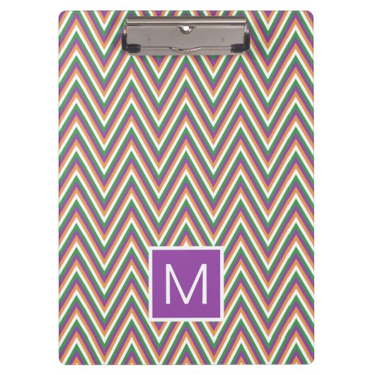 Retro-Chevron-Muster Cooles Monogramm Klemmbrett (Vorderseite)