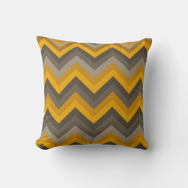 Retro-Chevron-Muster Senfgelb Grau  Kissen (Vorderseite)