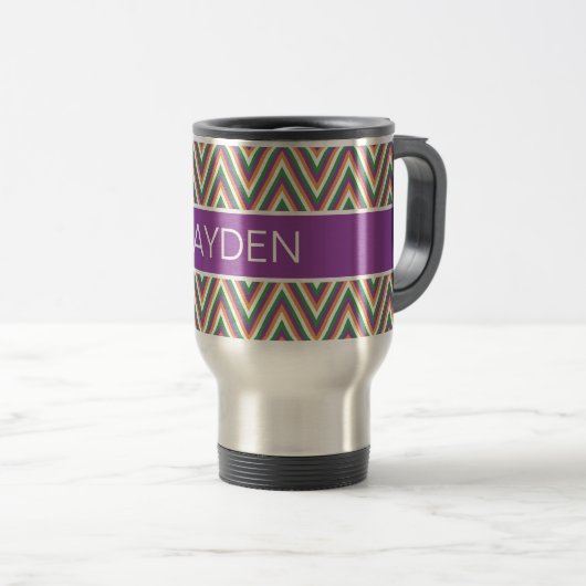 Retro Chevron Pattern Cool Personalised Reisebecher (VorderseiteRechts)