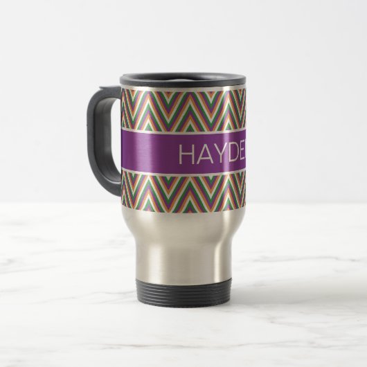 Retro Chevron Pattern Cool Personalised Reisebecher (Vorderseite Links)