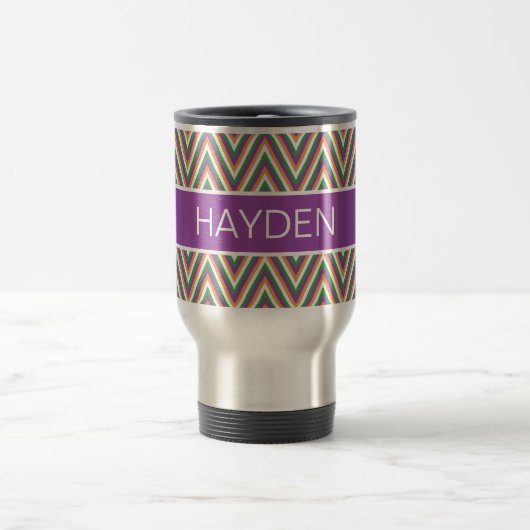 Retro Chevron Pattern Cool Personalised Reisebecher (Mittel)