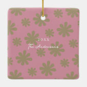 Retro Chic 70er Pink und Gold Floral Family Foto Keramikornament (Rückseite)