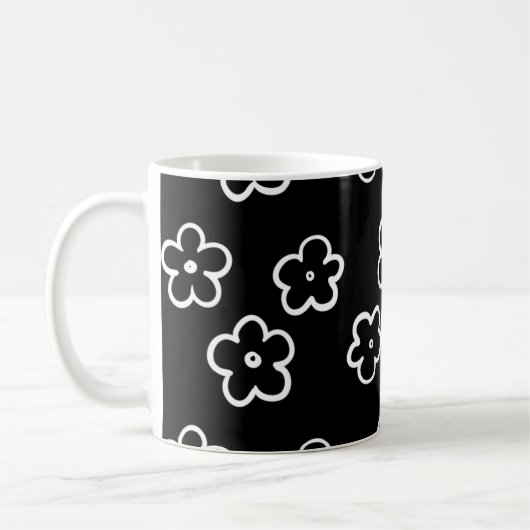 Retro Chic Black and White Floral Classic Y2K Kaffeetasse (Links)