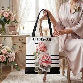 Retro Chic Black and White Pink Roses Hochzeit Tasche