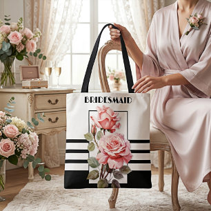 Retro Chic Black and White Pink Roses Hochzeit Tasche